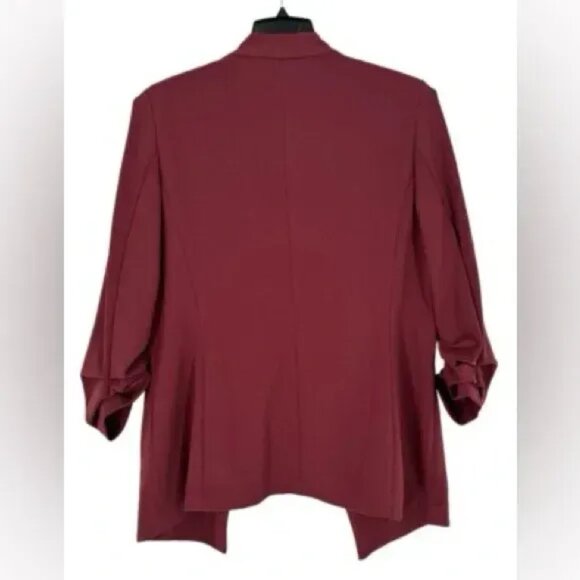 DKNY Womens Open-Front Crepe Blazer Jacket Cabernet 3/4 Sleeves Size S - Picture 3 of 3